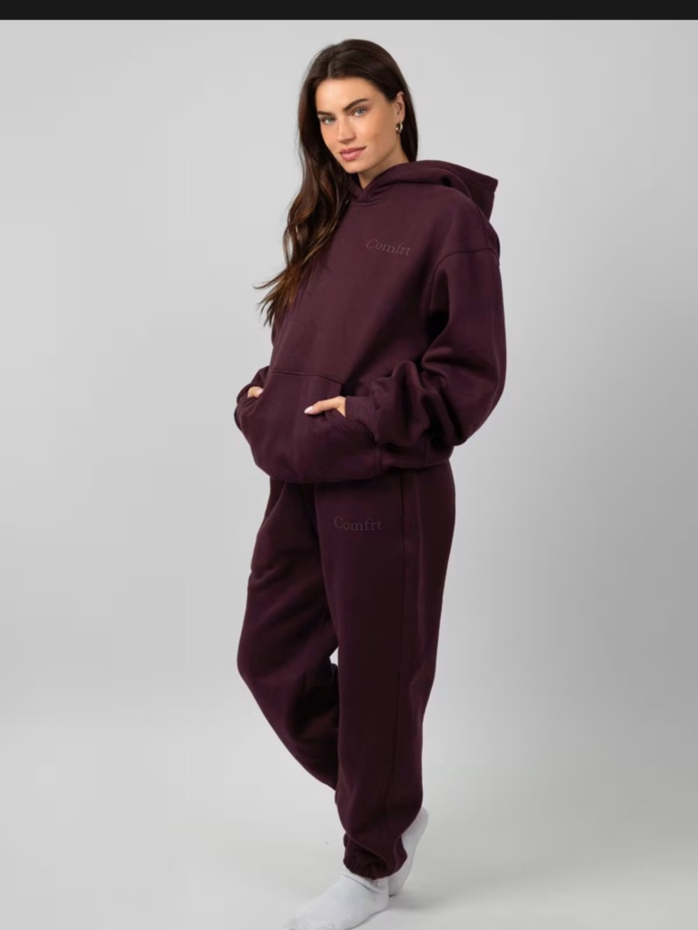 Comfrt Minimalist Oversized Hoodie & Jogger Set - Maroon